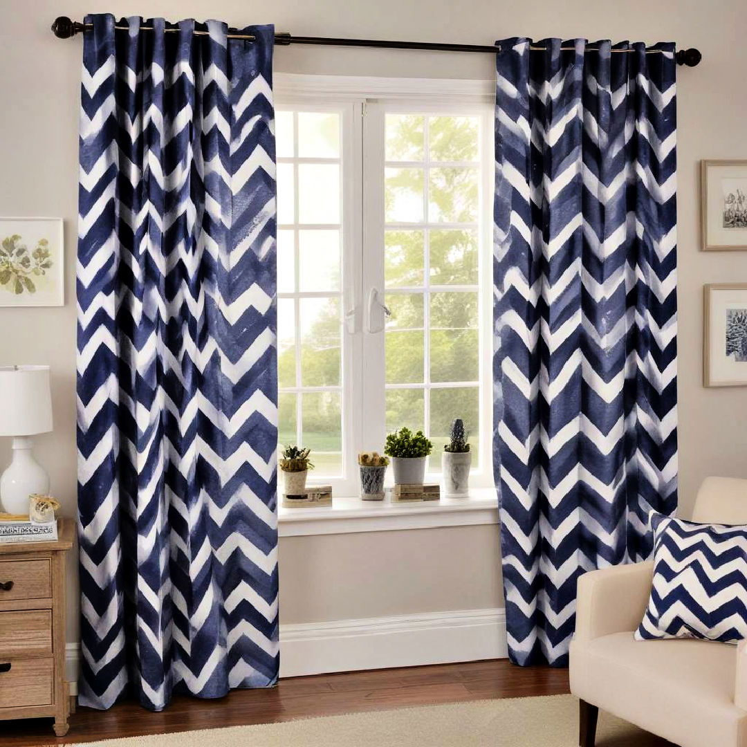 navy blue and white chevron curtains