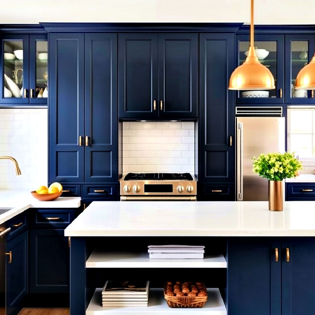 navy blue cabinets for bold contrast