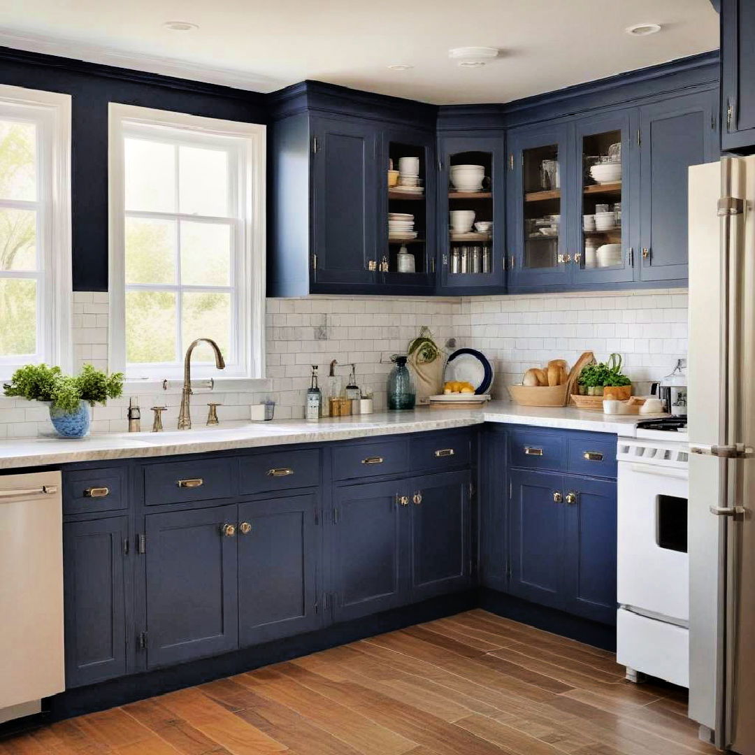 navy blue corner cabinets