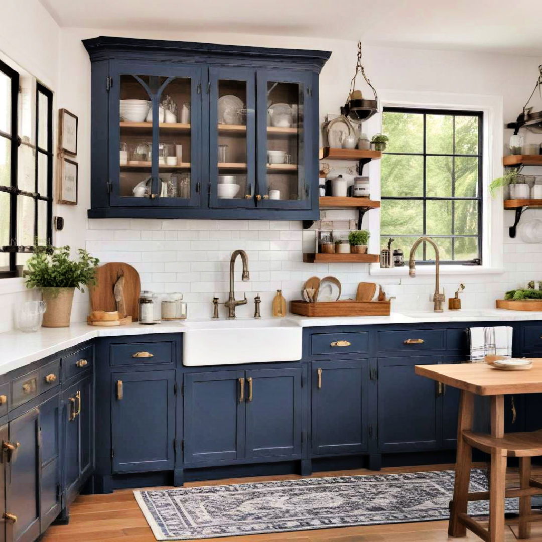 navy blue farmhouse cabinets