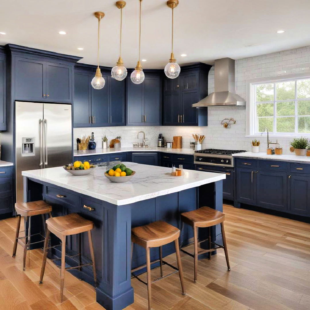 navy blue island cabinets