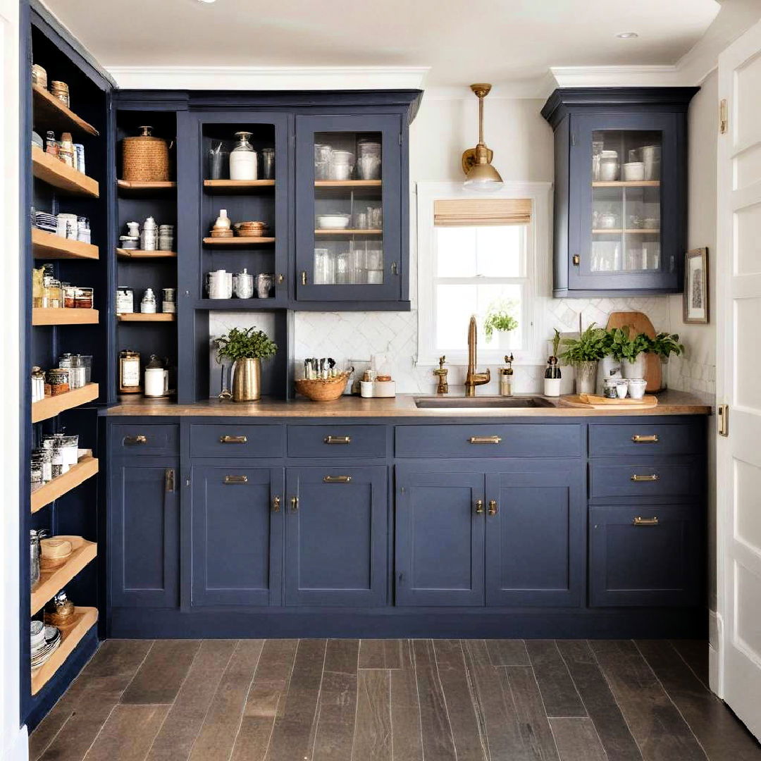 navy blue pantry cabinets