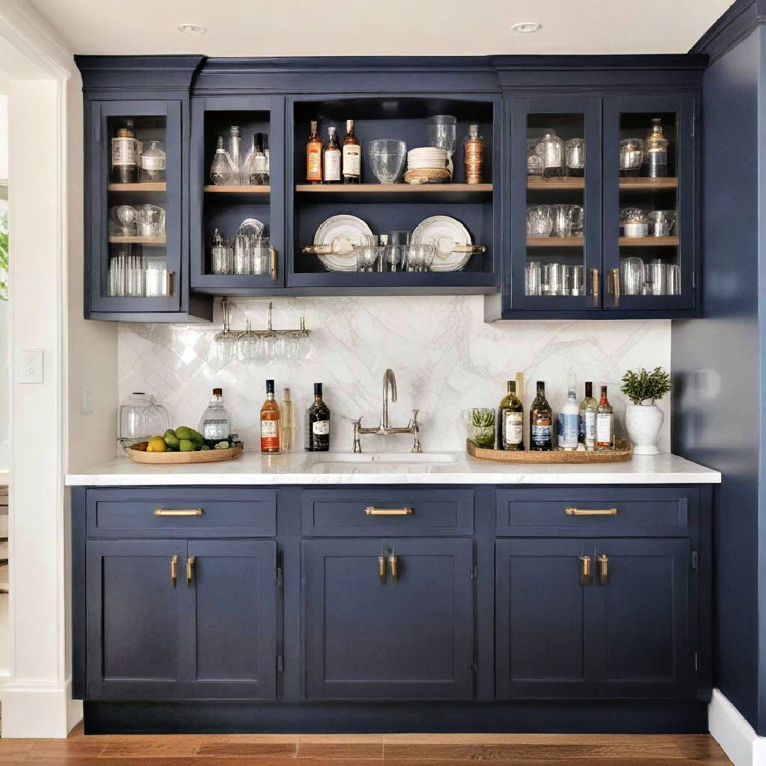 navy blue wet bar cabinets