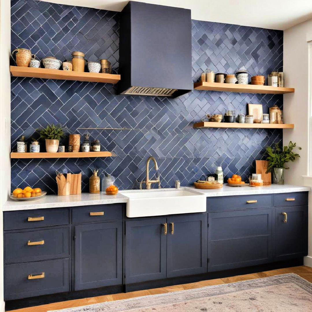 navy blue with bold backsplash