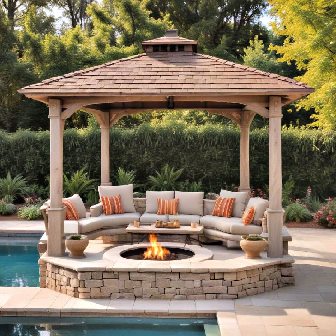 open air gazebo with fire pit