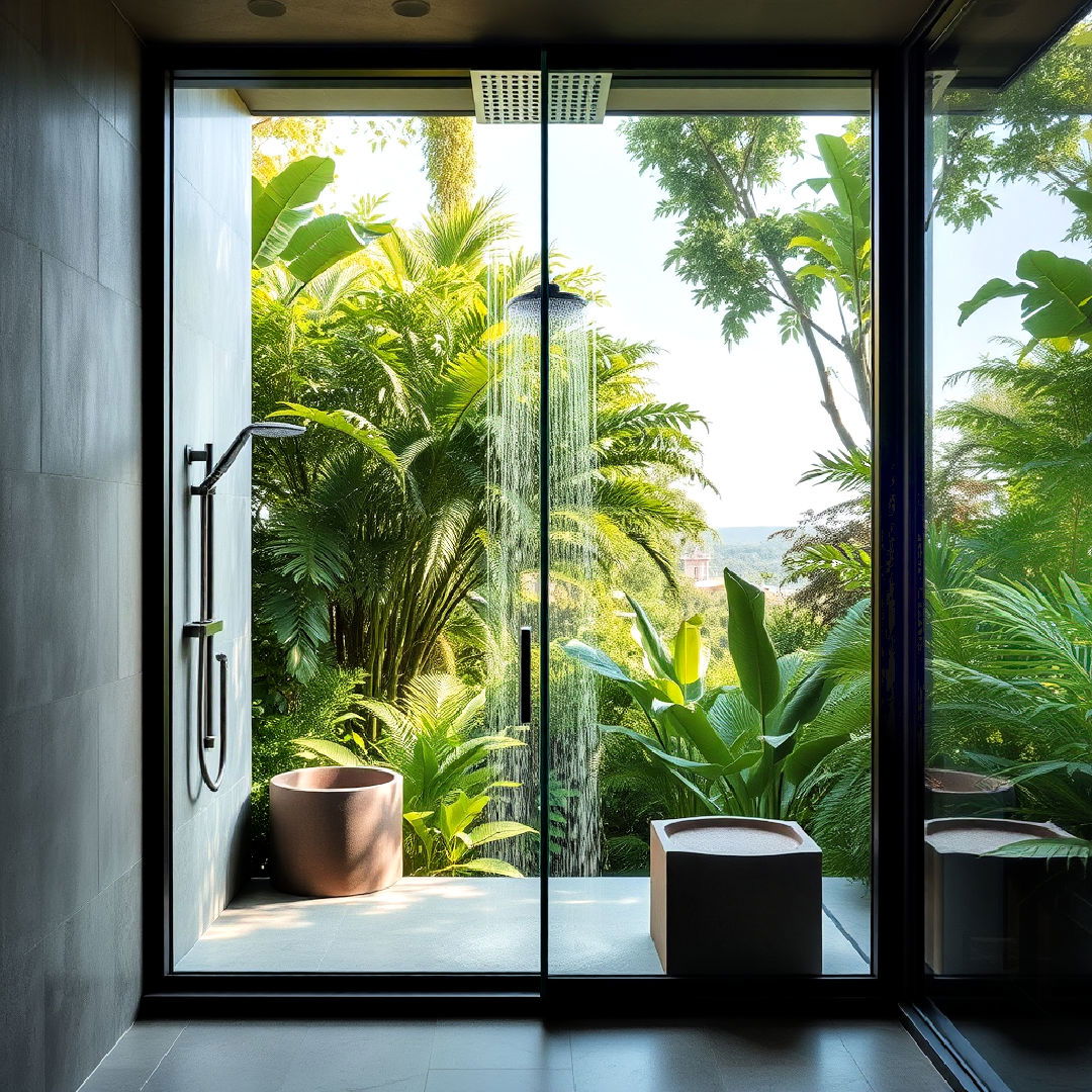 open shower with rainforest view