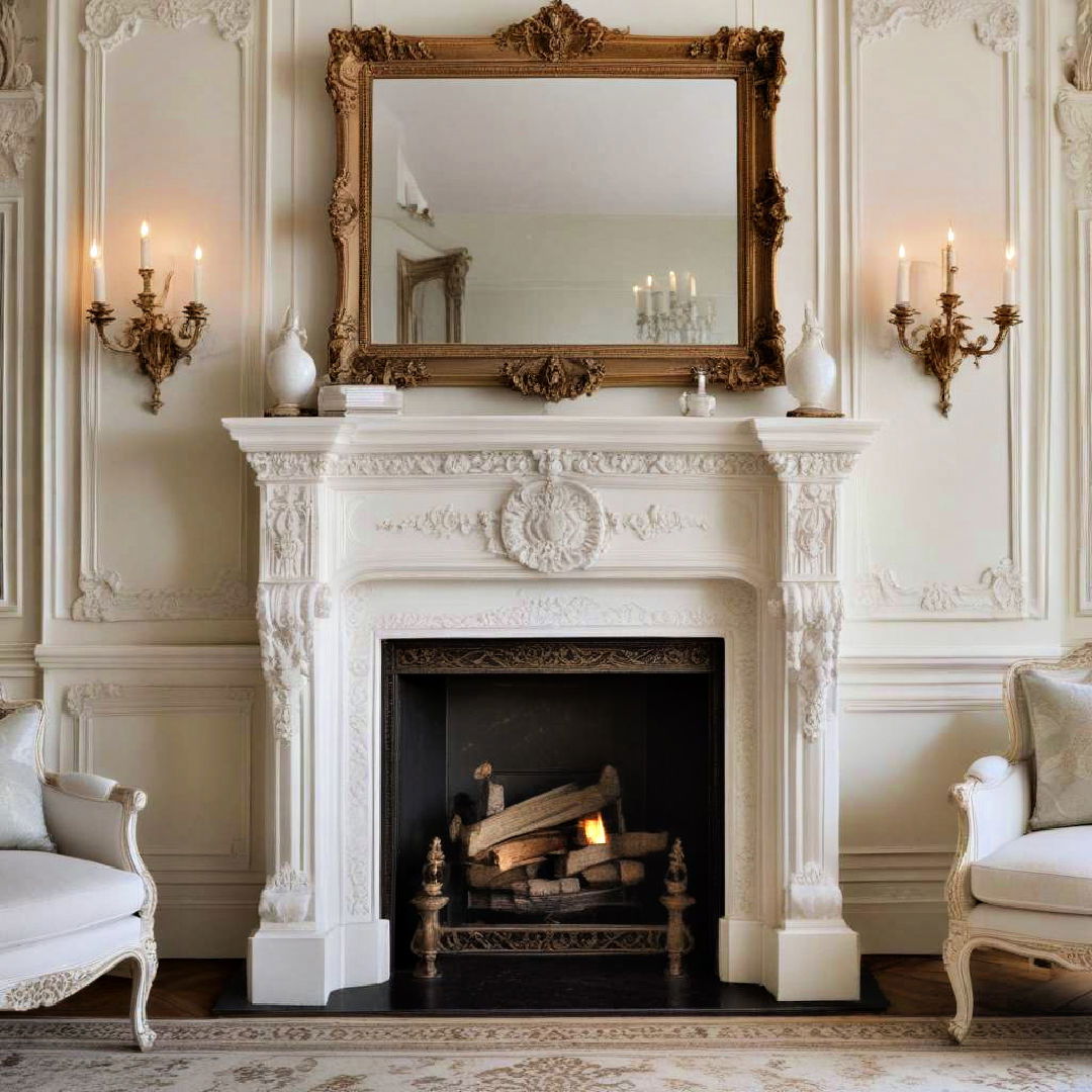 ornate fireplace mantel as a focal point