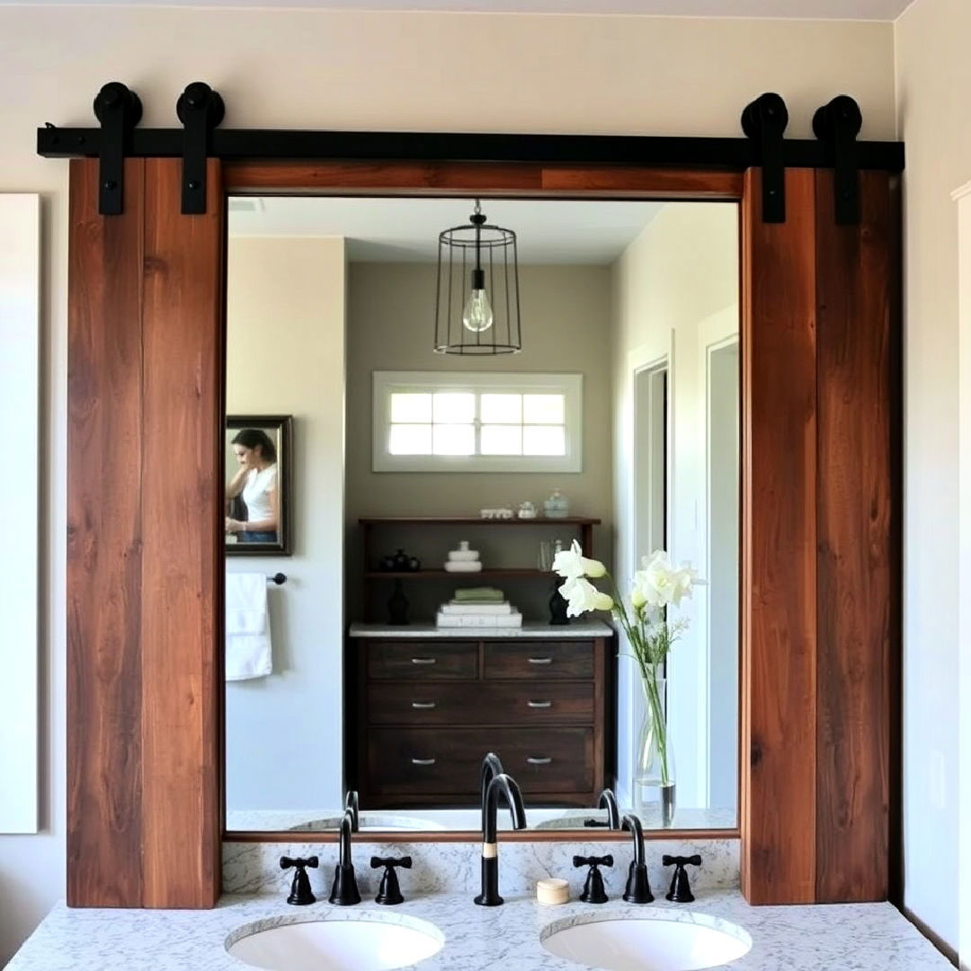 oversized mirror with barn door design