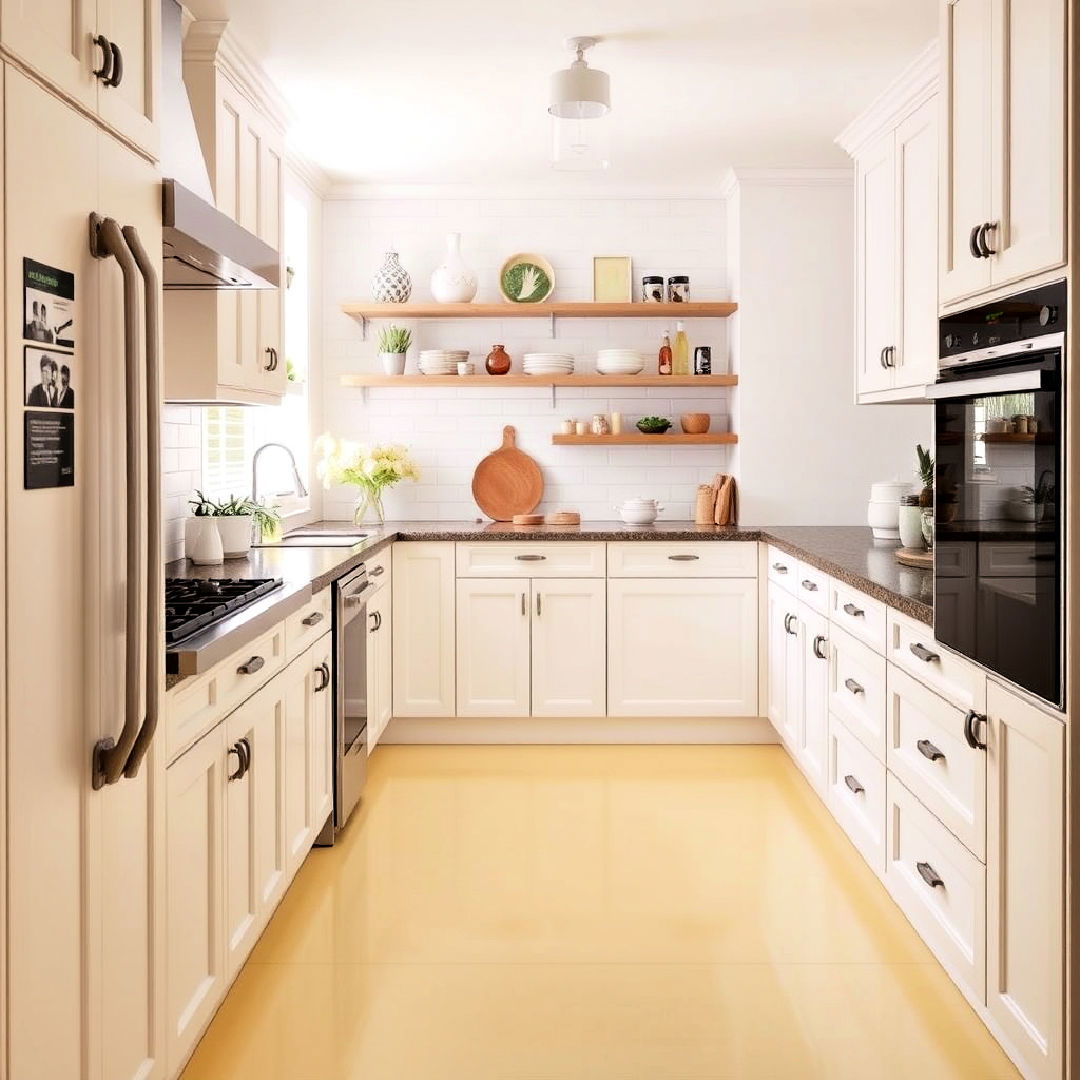 pale yellow kitchen flooring