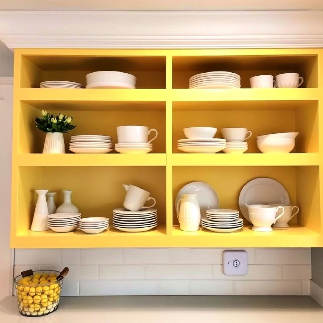 pale yellow open shelving