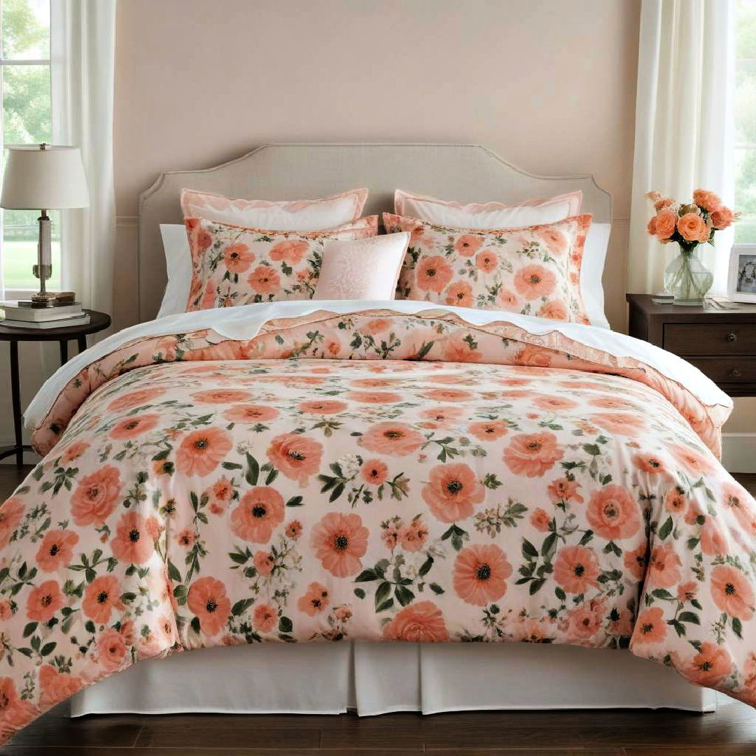 peach floral bedding