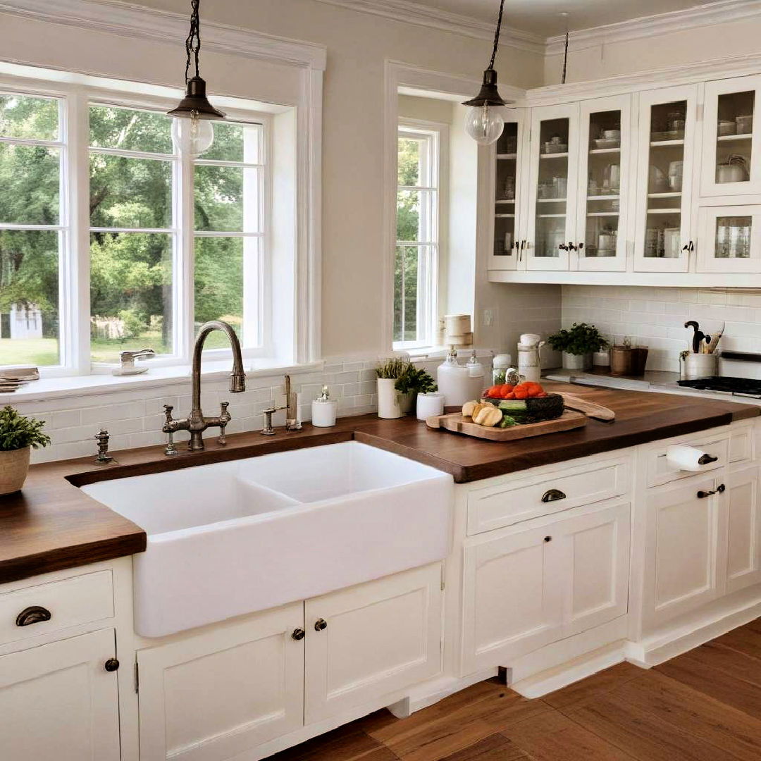 peninsula with farmhouse sink