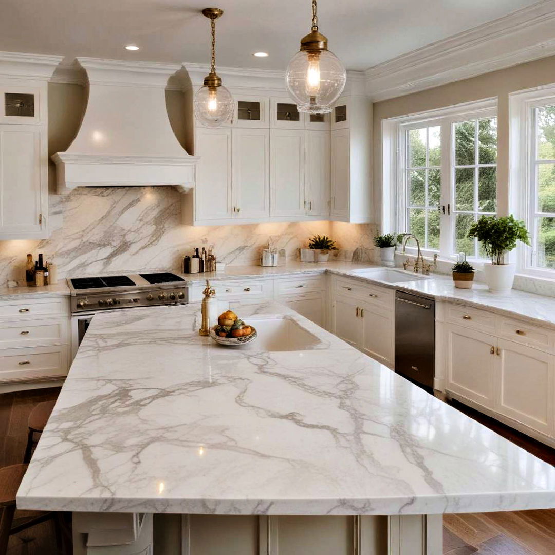 peninsula with marble countertop