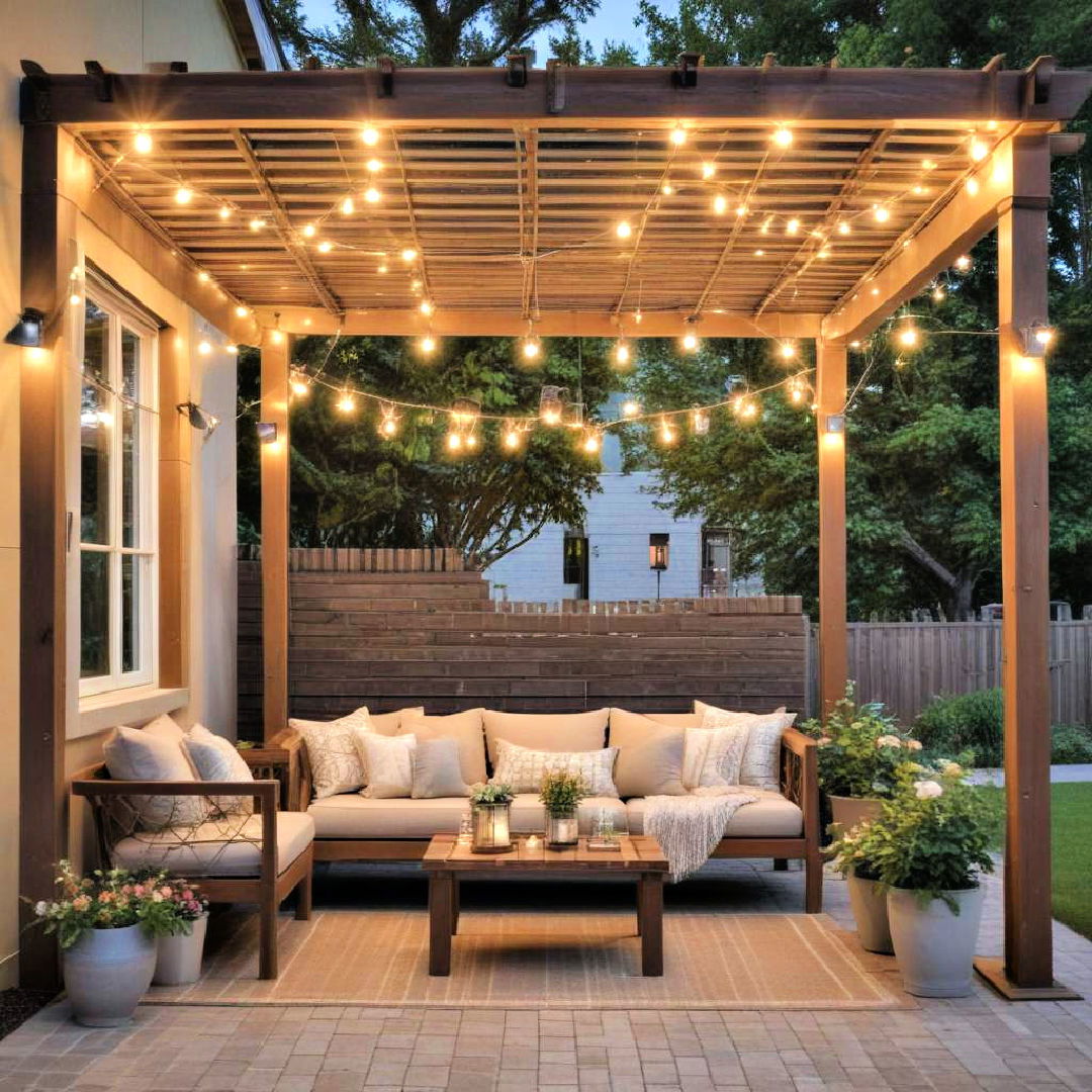 pergola canopy with string lights