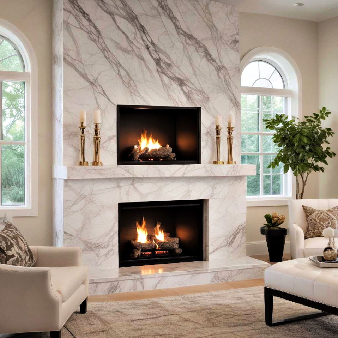 polished marble stone fireplace