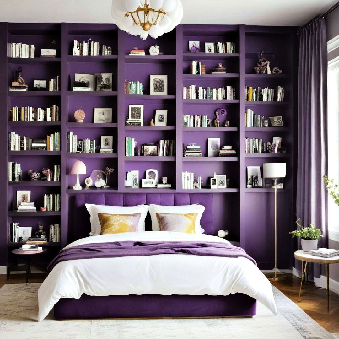 purple bookshelves