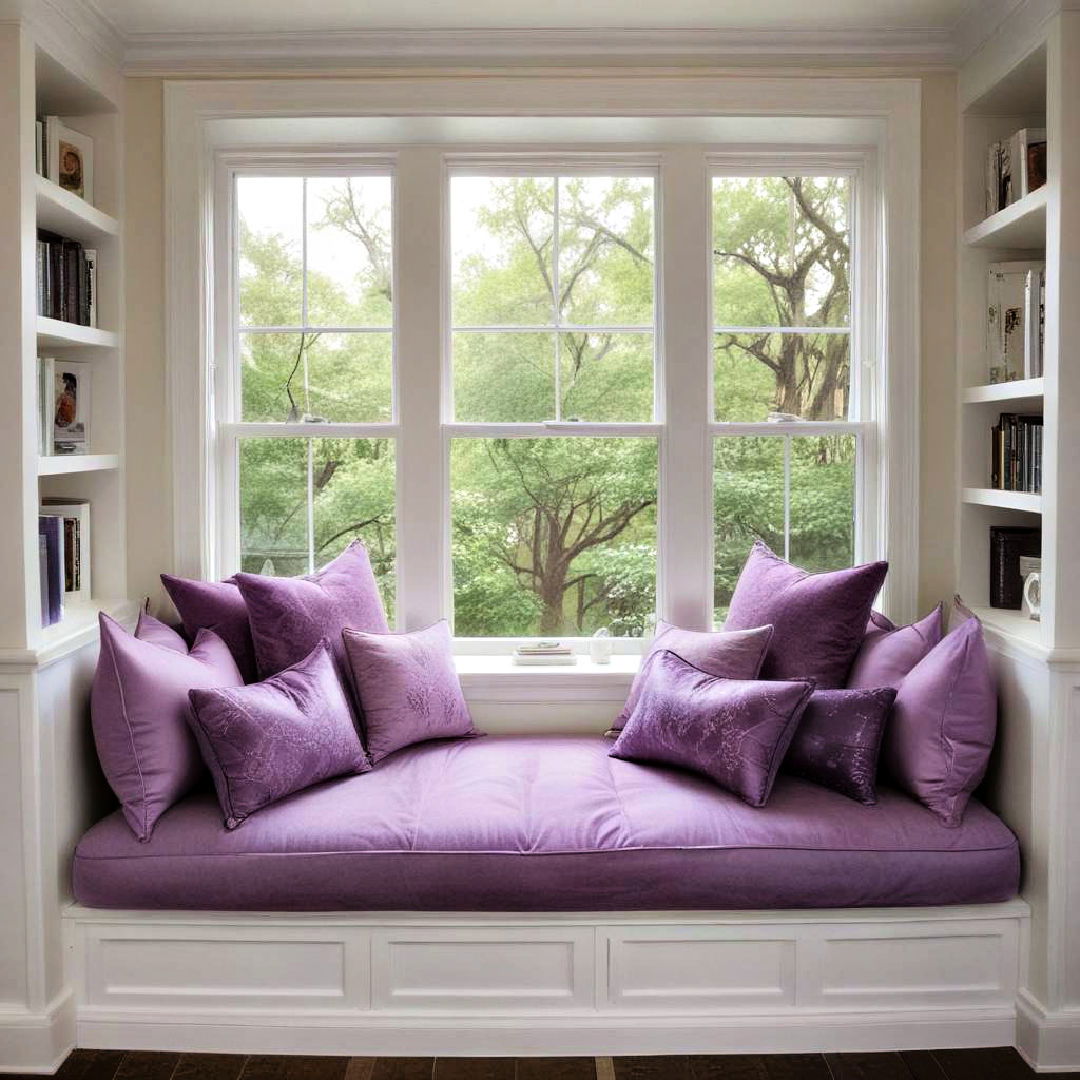 purple window seat cushions