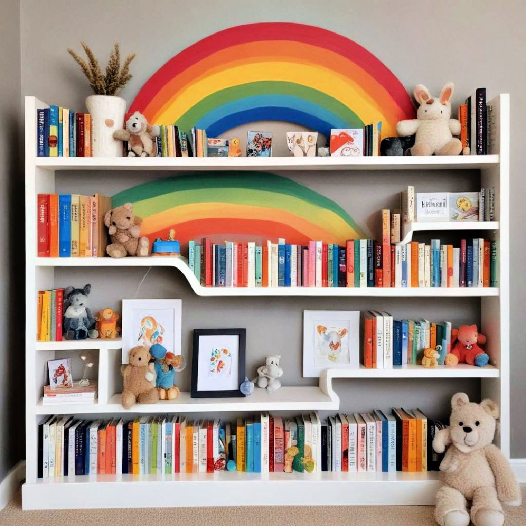 rainbow bookshelf display