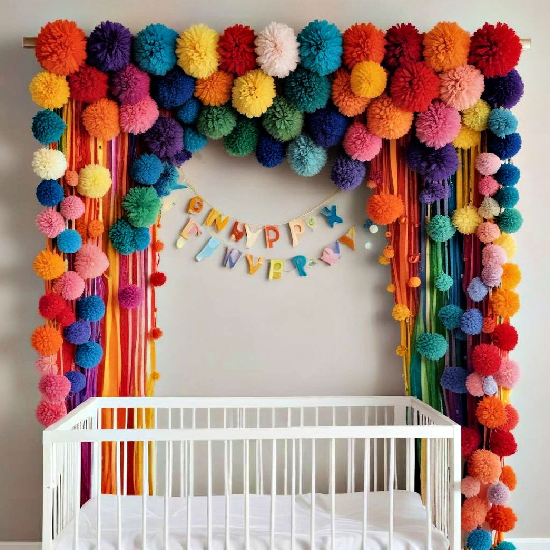 rainbow pom pom garland