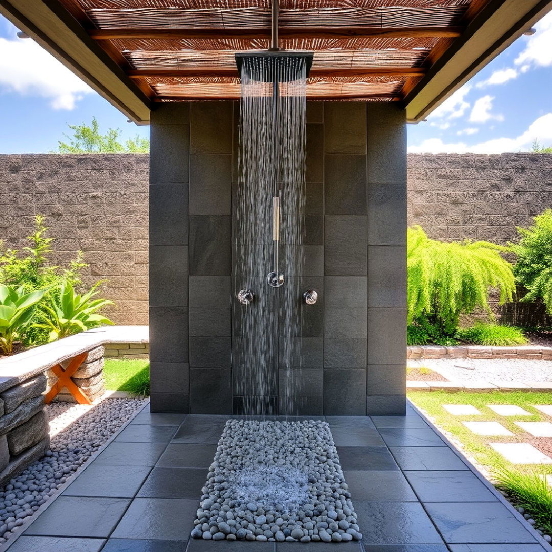 rainfall shower with stone flooring