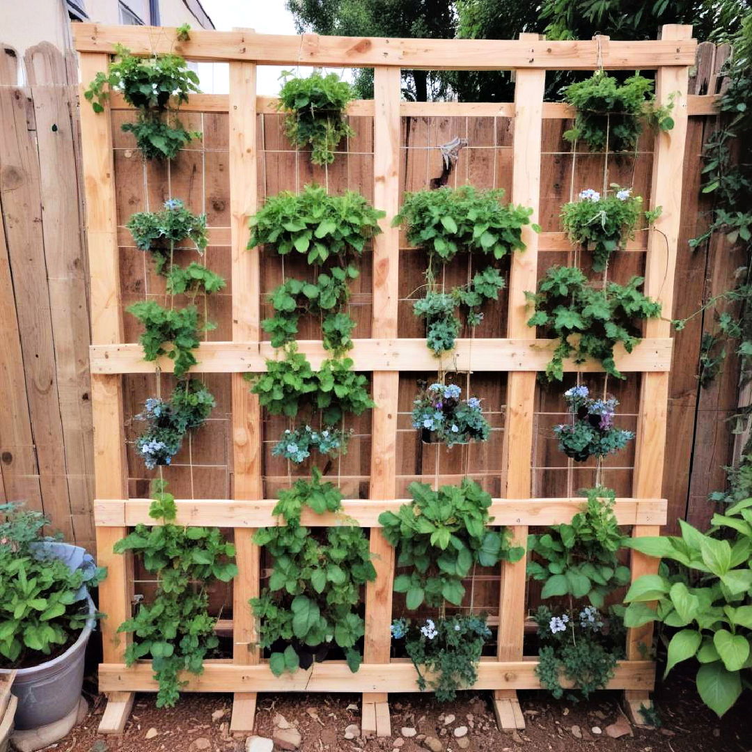 recycled pallet trellis for budget friendly gardens