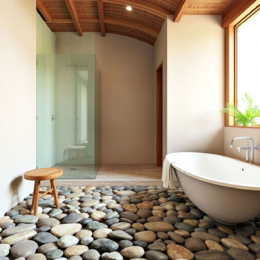 river rock flooring for a spa like experience