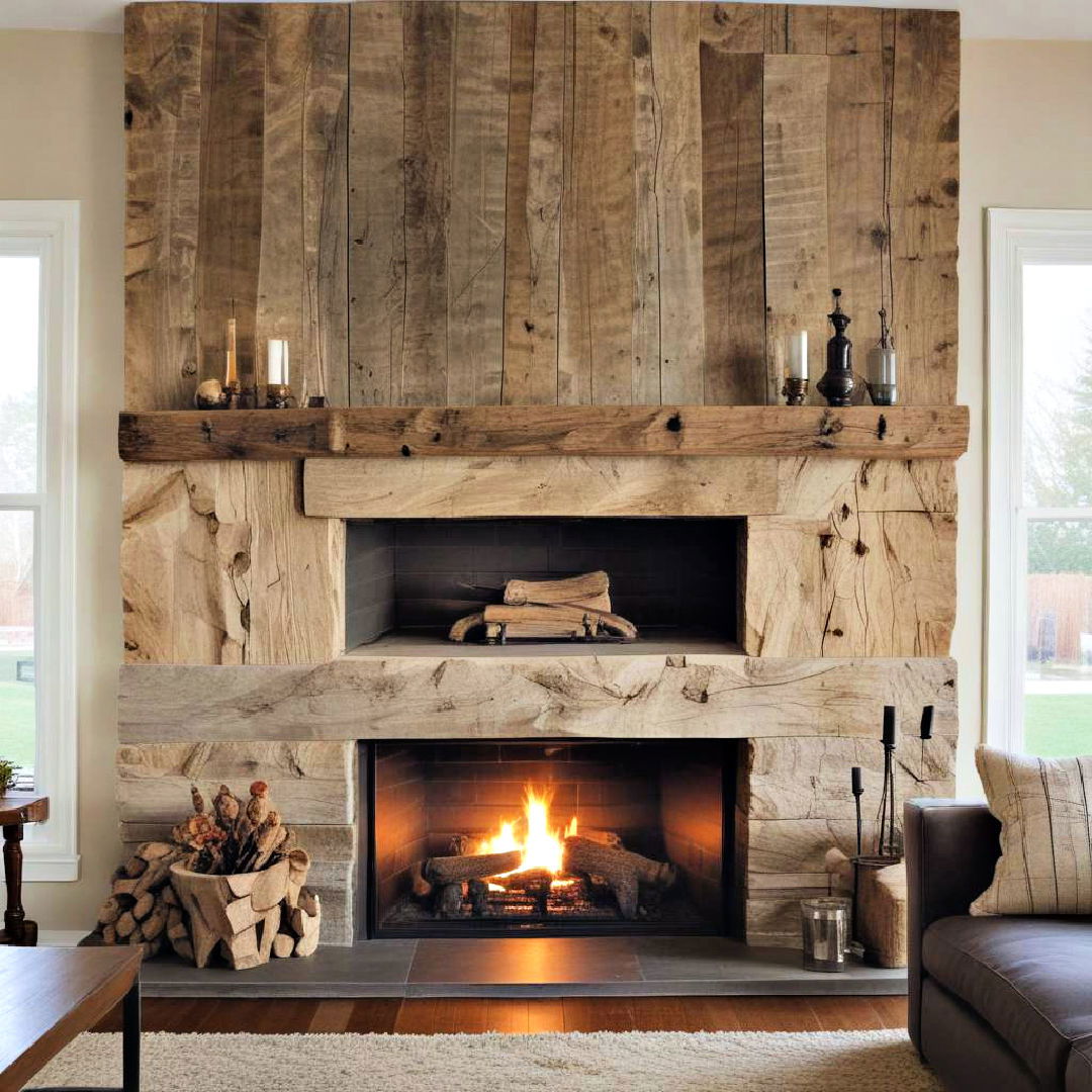 rough hewn wood fireplace surround