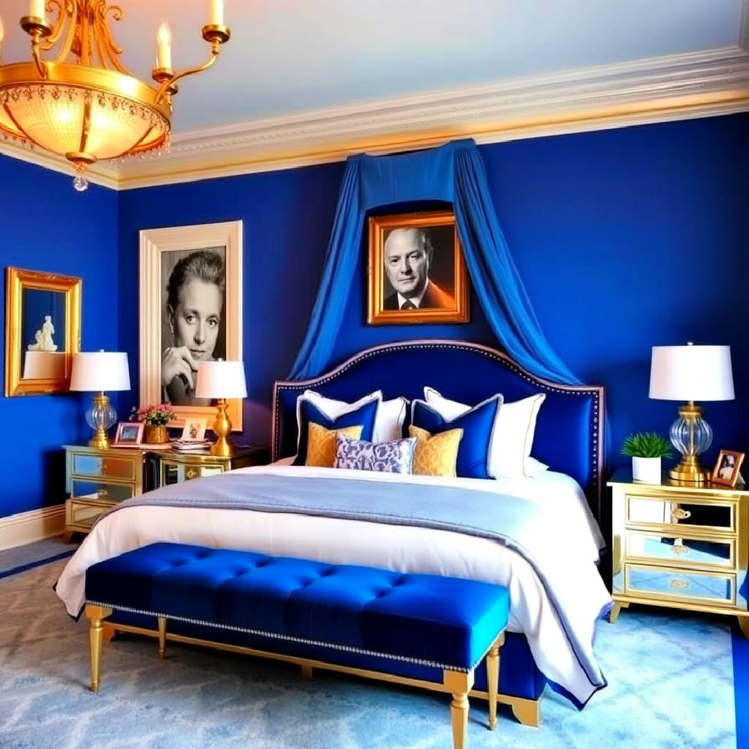 royal blue and gold accents for a regal combination