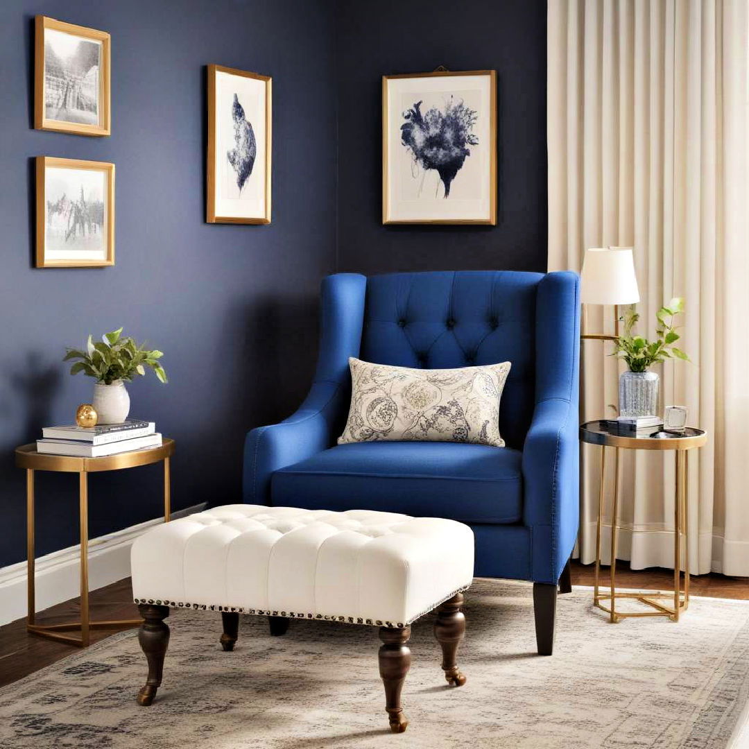 royal blue upholstered chair for a cozy reading nook