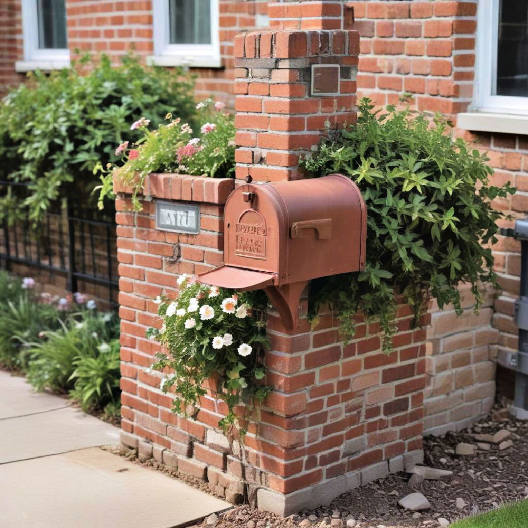 rustic brick mailbox with planter