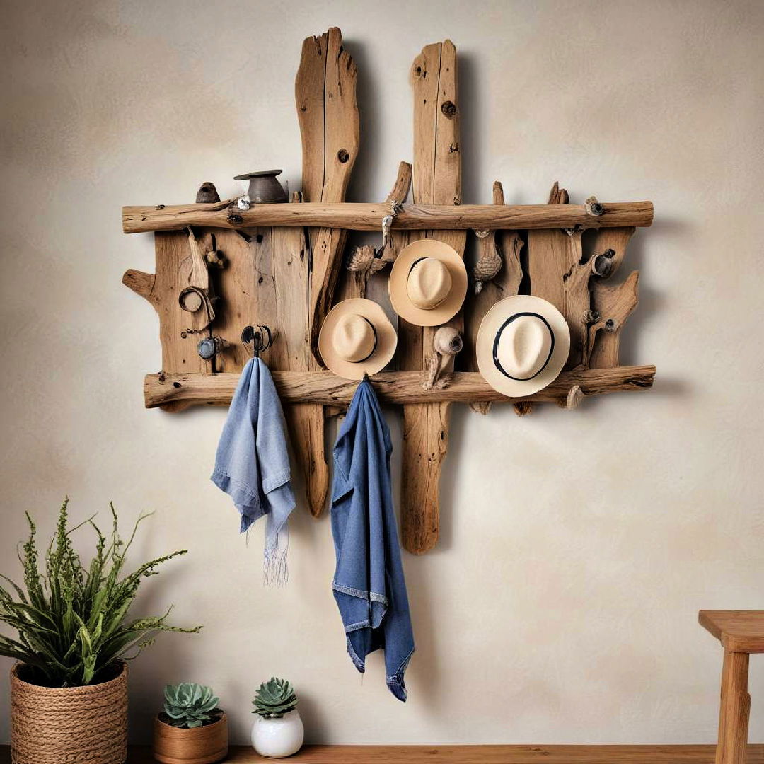 rustic driftwood hat rack