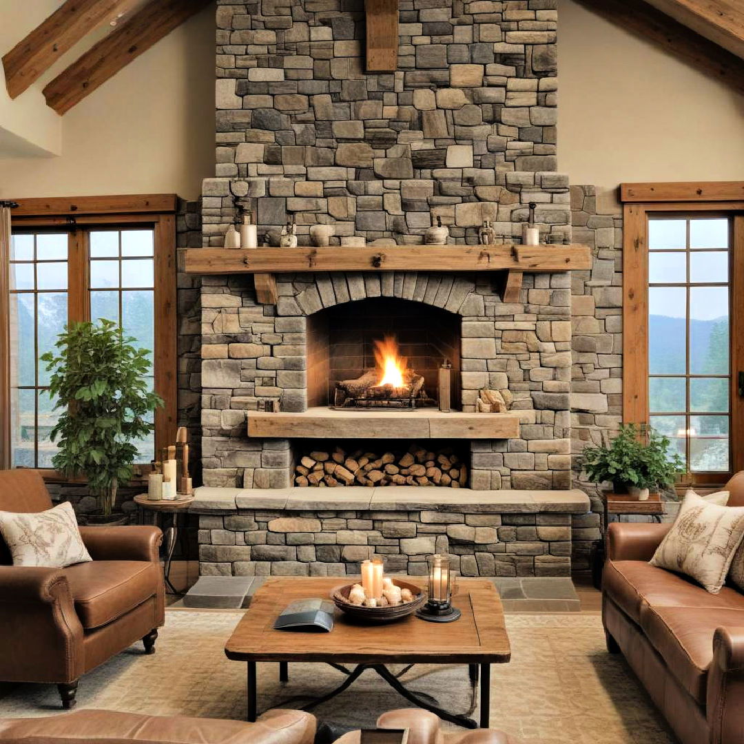 rustic stone fireplace