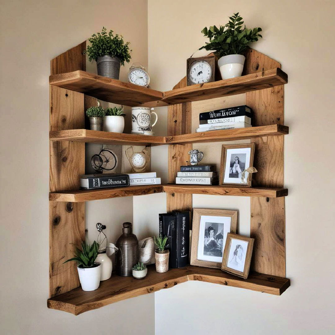 rustic wood corner shelves