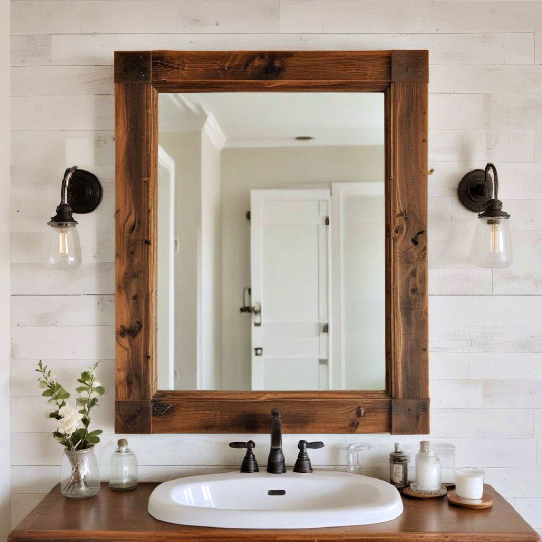 rustic wooden frame mirror