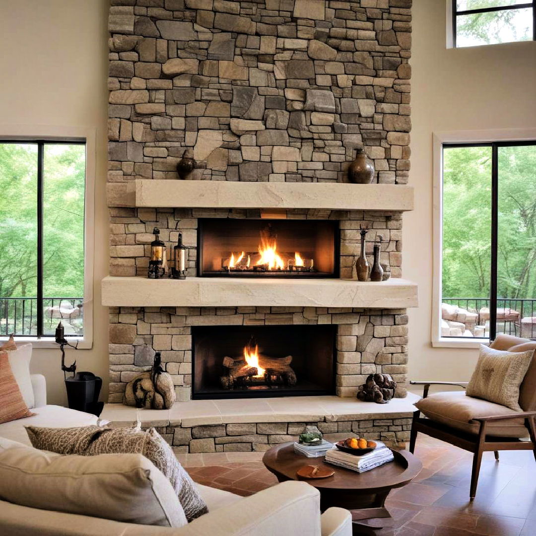 sculptural stone fireplace