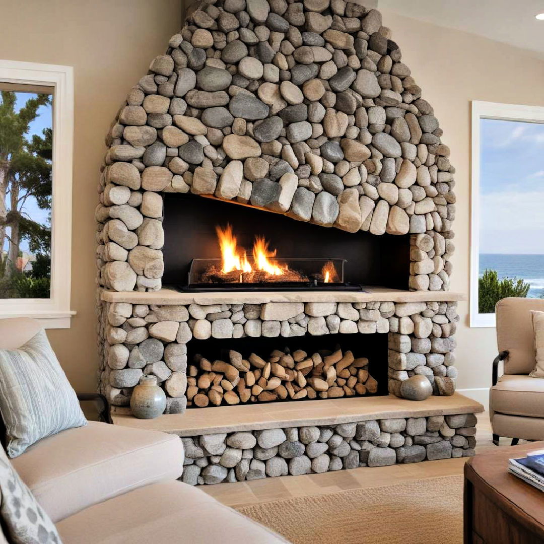 sea stone inspired fireplace