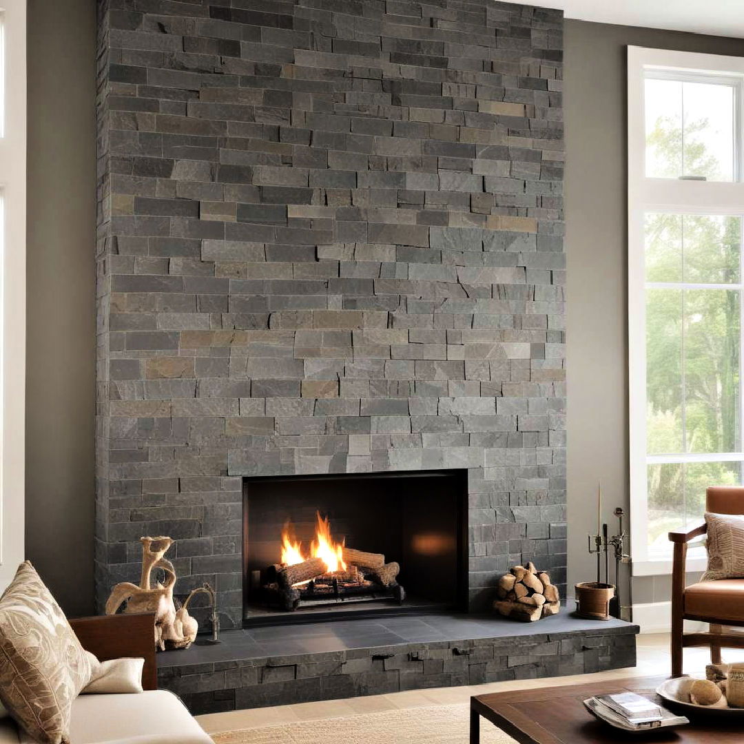 slate tile stone fireplace