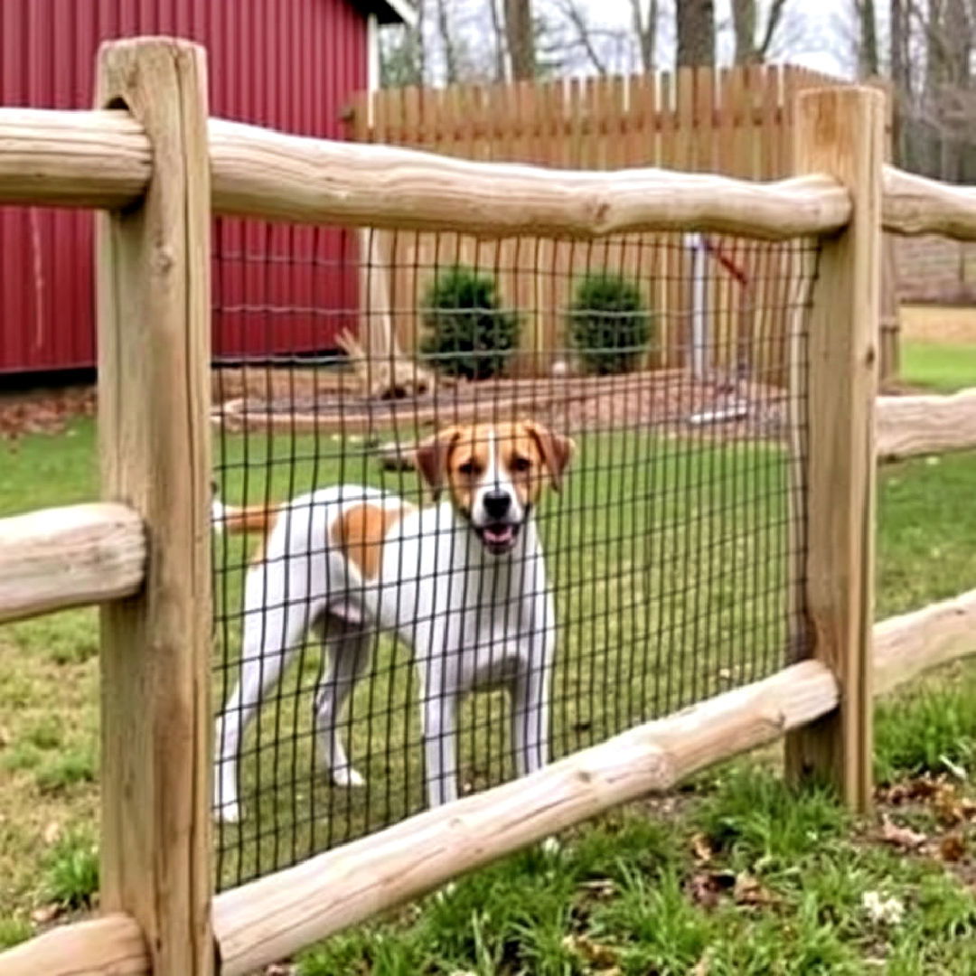 split rail fence with mesh for rustic charm