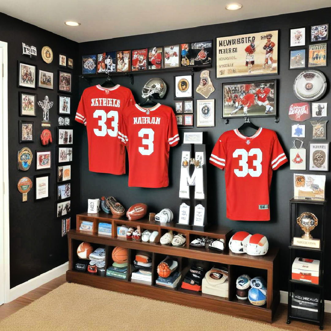 sports memorabilia wall