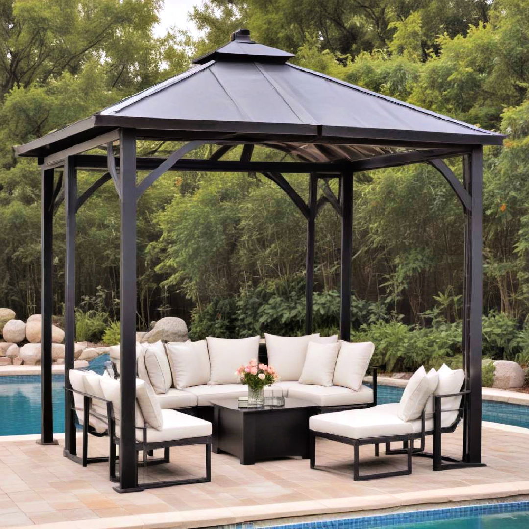 steel frame gazebo with built in seating