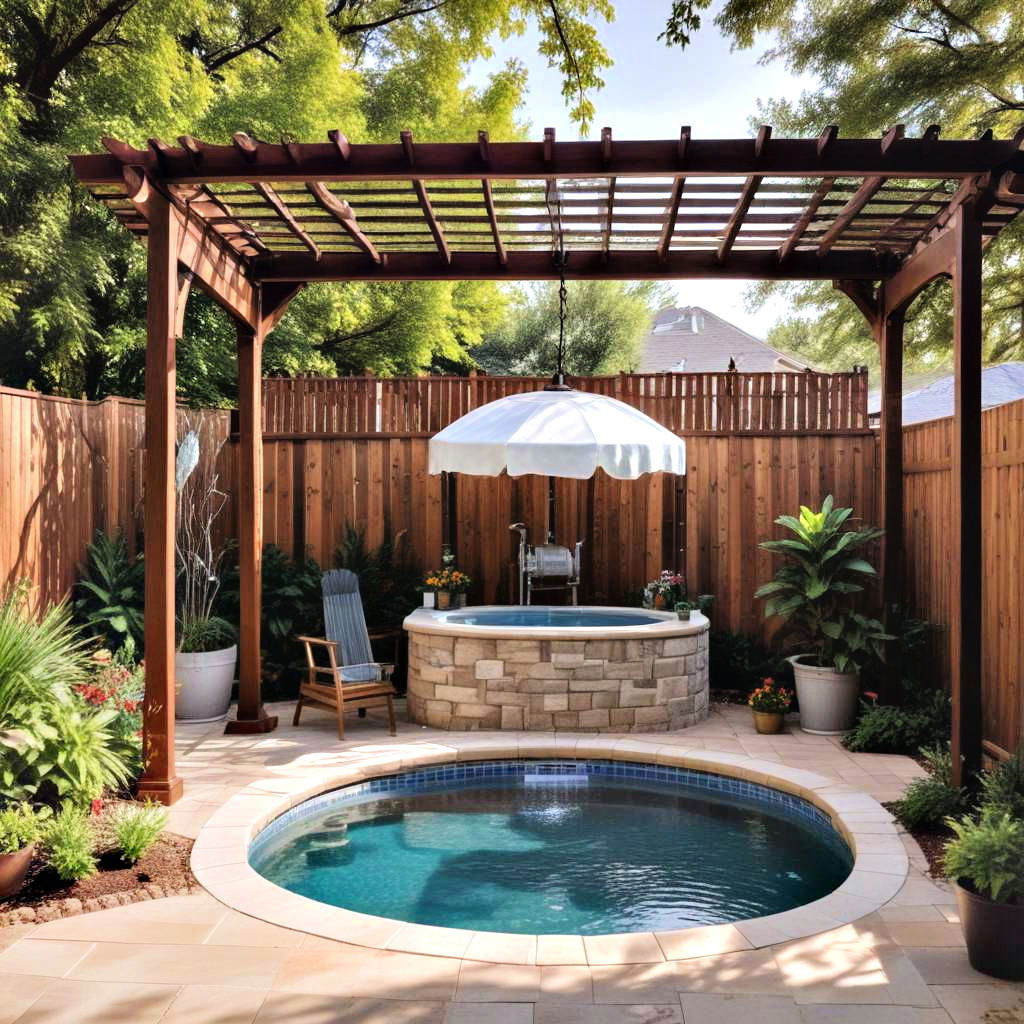 stock tank pool with pergola cover