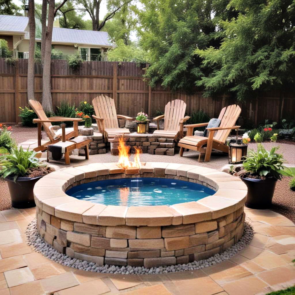 stock tank pool with surrounding fire pit