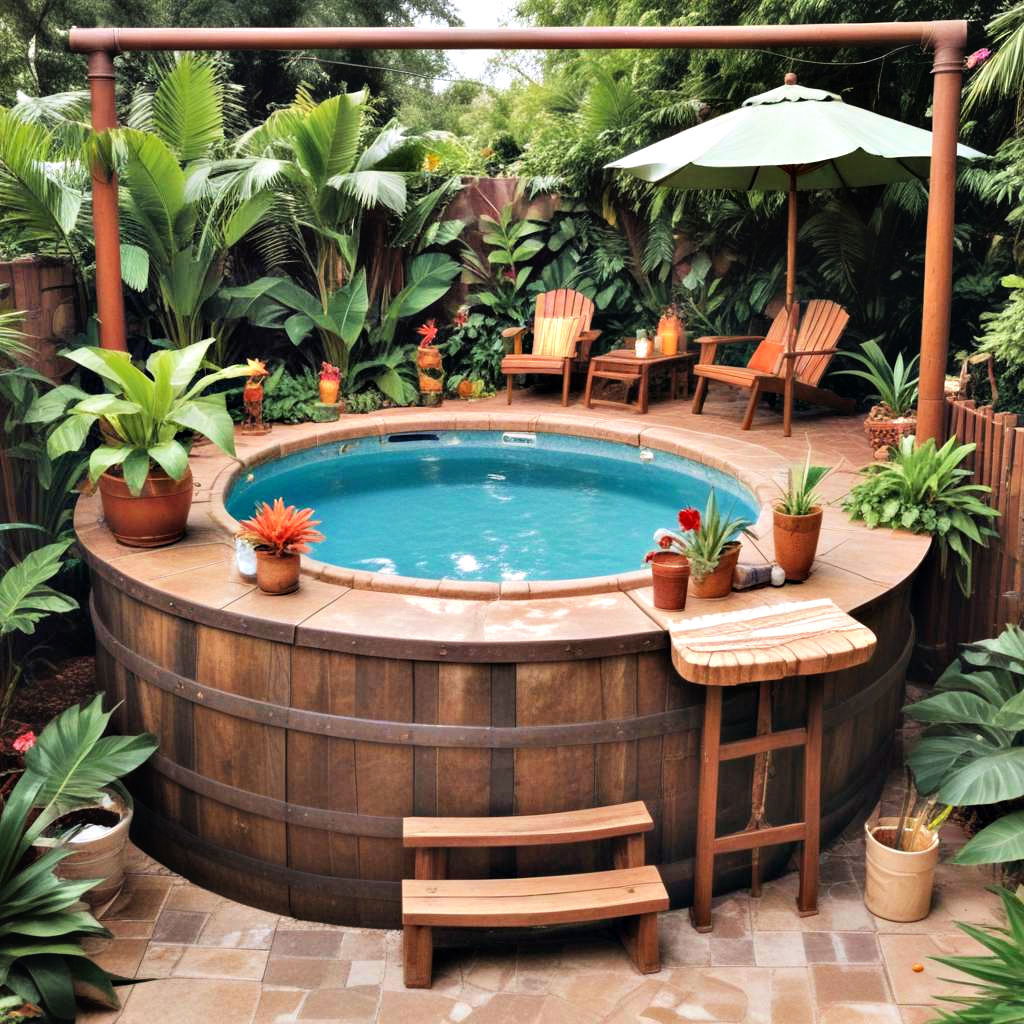 stock tank pool with tiki bar