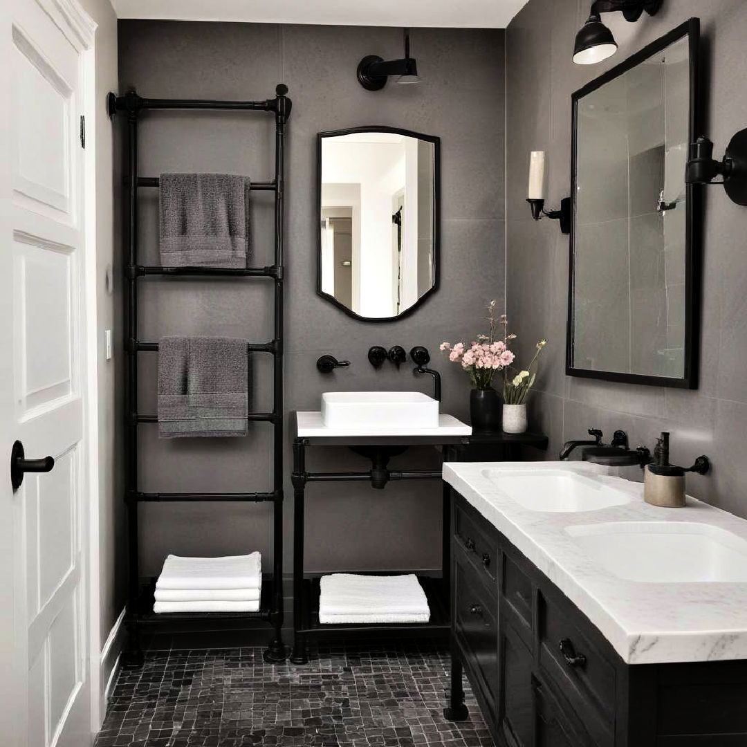 stylish utility with black towel racks