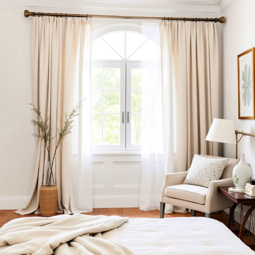 taupe and white curtains