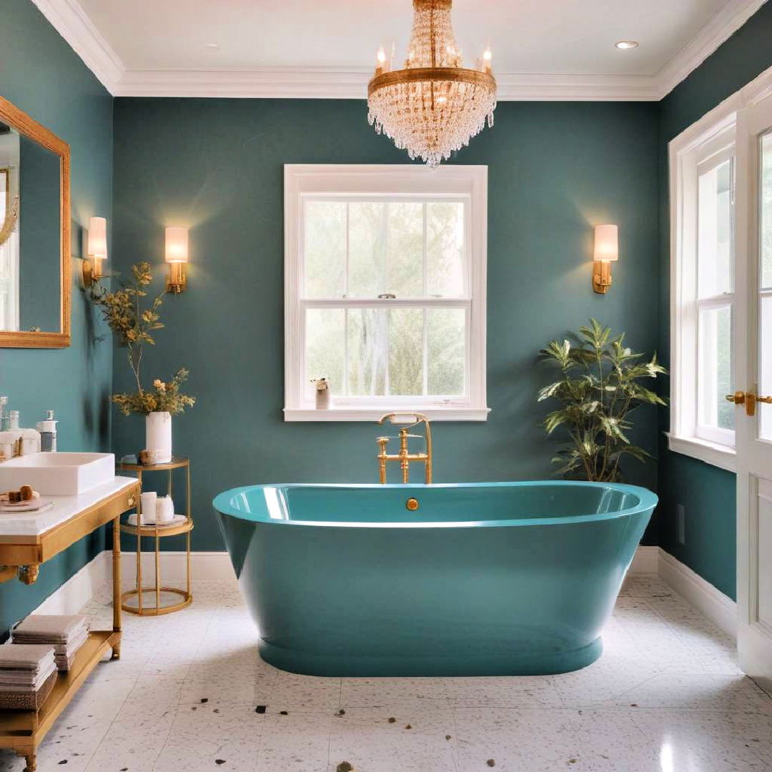 teal bathtub for a luxe statement