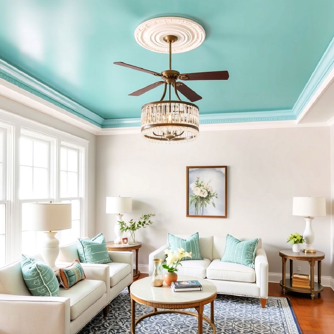 teal ceiling for a bold design twist