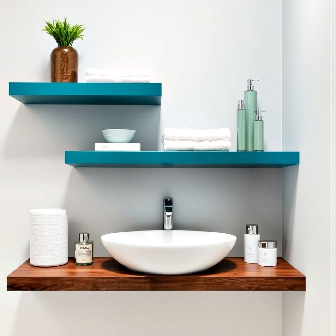 teal floating shelves for functional elegance