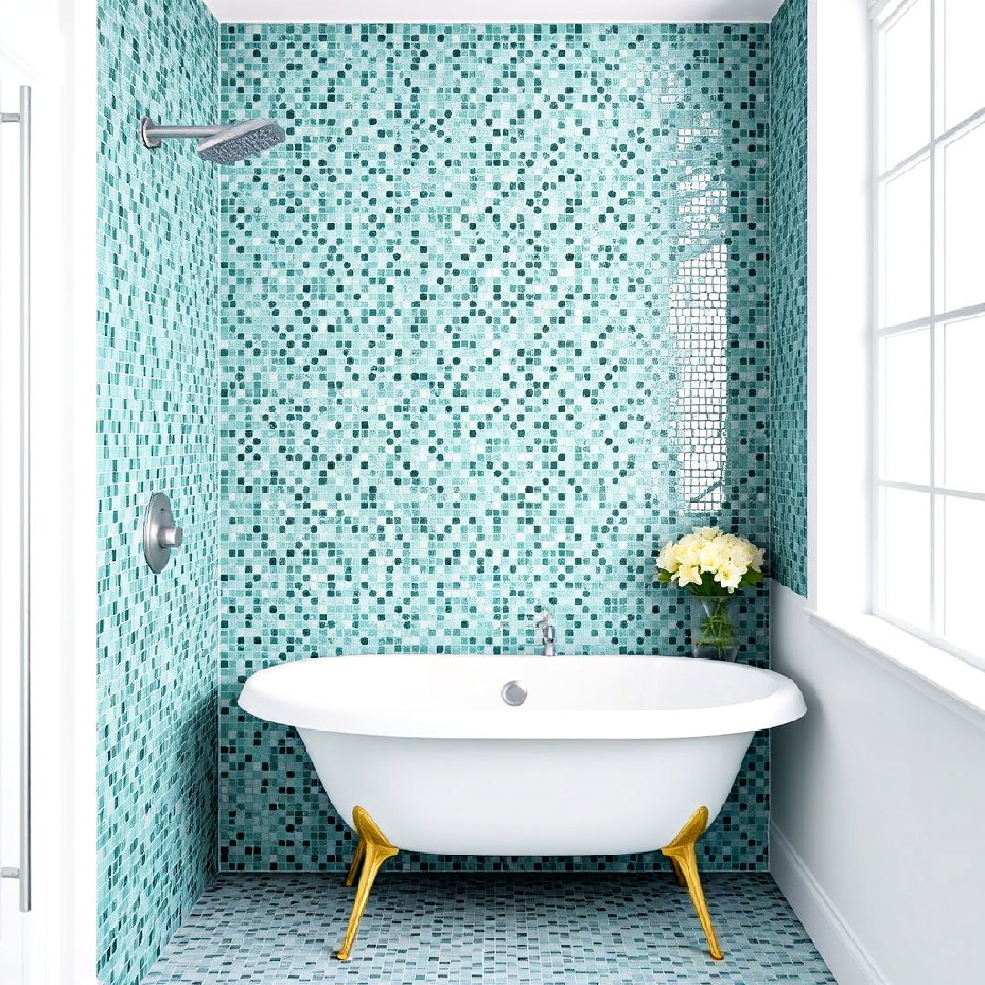 teal mosaic tiles for a luxurious spa feel