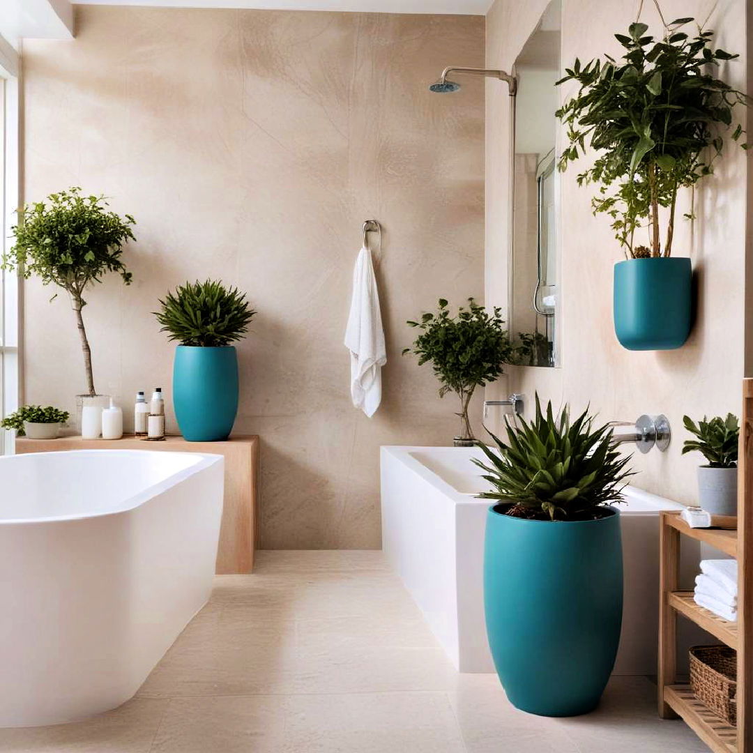 teal planters for natural greenery